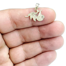Load image into Gallery viewer, New 14k yellow Gold stork bird carrying Newborn baby Pendant fine jewelry 1.1g