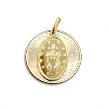 Load image into Gallery viewer, 14k solid yellow gold oval virgin Miraculous Milagrosa pendant religious 2.5g