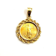 Load image into Gallery viewer, 14K Gold rope pendant genuine 5 dollars 1/10 oz 22k American eagle coin 5.8g