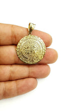 Load image into Gallery viewer, 10k yellow Gold solid Aztec Mayan sun calendar Azteca pendant gift 1.22" 6.6g