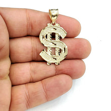 Load image into Gallery viewer, New 10k yellow gold dollar sign diamond cut unisex lucky pendant charm gift 3.2g