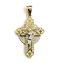 Load image into Gallery viewer, 10k two tone gold cross Jesus pendant with cubic zirconia fine gift jewelry 7.3g