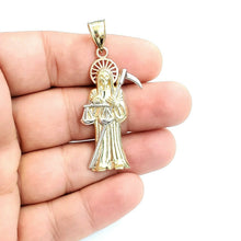 Load image into Gallery viewer, 10k tri color gold Santa muerte holy death Pendant fine gift jewelry unisex 4.7g