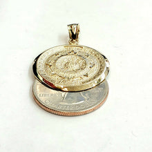 Load image into Gallery viewer, 14k yellow solid Gold Aztec Mayan sun calendar Azteca pendant jewelry 1.02" 3.6g