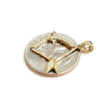 Load image into Gallery viewer, New 14k yellow Gold Bow and Arrow Hunting Pendant Charm gift fine Jewelry 1.6g