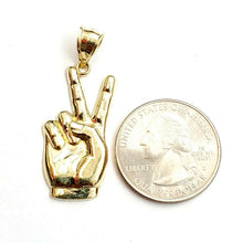 Load image into Gallery viewer, 10k yellow gold victory sign peace hand gesture pendant unisex shiny gift 2g