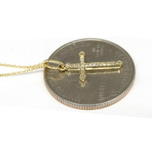 Load image into Gallery viewer, 14k yellow Gold 0.07Ct Round Diamond cross necklace pendant 18" adjustable chain