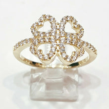 Load image into Gallery viewer, 14k yellow Gold woman's clover leaf heart ring cubic zirconia size 7.25