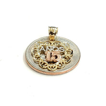 Load image into Gallery viewer, New 14k tri color Gold heart 15 años 15 years Pendant charm fine jewelry 1.3g