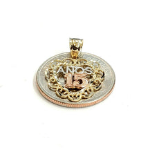 Load image into Gallery viewer, New 14k tri color Gold heart 15 años 15 years Pendant charm fine jewelry 1.3g