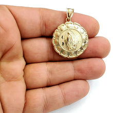 Load image into Gallery viewer, New 10k yellow gold hollow two sided Jesus & virgin Guadalupe pendant 1.03" 4.6g