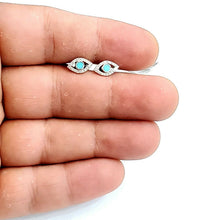 Load image into Gallery viewer, New 14k white Gold 0.12Ct Diamond 0.14ct turquoise eye stud Earrings Push Back