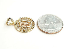 Load image into Gallery viewer, 14k tri color gold round virgin Mary Guadalupe pendant charm jewelry 0.74" 2.5g