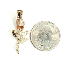 Load image into Gallery viewer, 14k 2 color solid Gold rose flower Pendant charm fine women gift jewelry 2.3g
