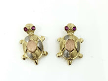 Load image into Gallery viewer, 14k multi color gold turtle full body earrings push back fine gift jewelry 3g