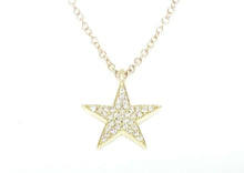Load image into Gallery viewer, 14k yellow Gold 0.09Ct Diamond star necklace gift for her 18" adjustable chain