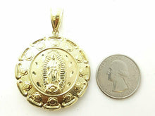 Load image into Gallery viewer, 10k yellow gold hollow two sided Jesus & virgin Guadalupe pendant 1.54" 11.2g