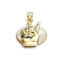 Load image into Gallery viewer, 10k yellow gold victory sign peace hand gesture pendant unisex shiny gift 2g