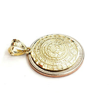 Load image into Gallery viewer, 10k yellow Gold solid Aztec Mayan sun calendar Azteca pendant gift 0.80" 2.7g