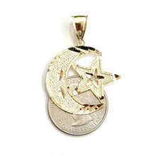 Load image into Gallery viewer, 10k yellow gold moon and star pendant charm diamond cut astronomy jewelry 2.9g