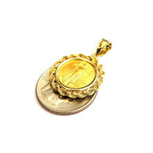 Load image into Gallery viewer, 14K Gold rope pendant genuine 5 dollars 1/10 oz 22k American eagle coin 5.8g