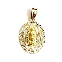 Load image into Gallery viewer, 14k yellow gold oval virgin Mary Guadalupe religious pendant diamond cut 2.2g