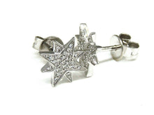 Load image into Gallery viewer, New 14k white Gold 0.11Ct Round Diamond star stud Earrings Push Back Fastening