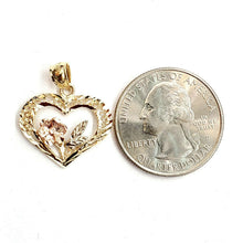 Load image into Gallery viewer, 14k 3 color solid Gold heart rose flower Pendant charm fine love jewelry 1.4g