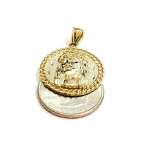 Load image into Gallery viewer, 10k yellow gold round Jesus face head pendant charm religious jewelry 0.97" 4.6g