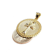 Load image into Gallery viewer, 10k yellow gold round Egyptian ankh cross pendant 1.18" religious jewelry 5.2g