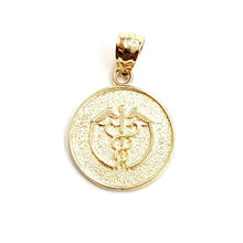 Load image into Gallery viewer, 14k yellow Gold round caduceus of Hermes medical sign Pendant charm jewelry 1.7g