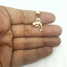 Load image into Gallery viewer, New 14k tri color Gold 3 dolphins Pendant charm gift fine jewelry for her 2.4g