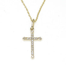 Load image into Gallery viewer, 14k yellow Gold 0.07Ct Round Diamond cross necklace pendant 18" adjustable chain