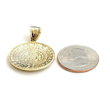 Load image into Gallery viewer, 10k yellow Gold solid Aztec Mayan sun calendar Azteca pendant gift 1.06" 5.2g