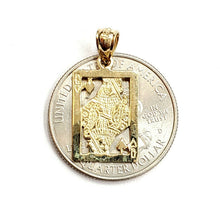 Load image into Gallery viewer, 14k yellow Gold queen of hearts Pendant playing card gambling fine jewelry 1.4g