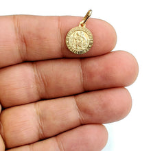 Load image into Gallery viewer, 14k solid yellow Gold round saint Christopher Pendant religious gift 0.48" 1.5g