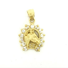 Load image into Gallery viewer, 14k yellow Gold horseshoe Pendant zirconia lucky fine gift jewelry unisex 2.4g