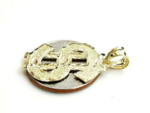 Load image into Gallery viewer, New 10k yellow gold dollar sign diamond cut unisex lucky pendant charm gift 2.1g