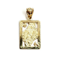 Load image into Gallery viewer, 14k yellow Gold queen of hearts Pendant playing card gambling fine jewelry 1.4g
