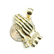 Load image into Gallery viewer, 10k yellow gold praying hands pendant cubic zirconia religious jewelry 9.6g