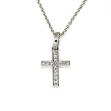 Load image into Gallery viewer, 14k white Gold 0.06Ct Round Diamond cross necklace pendant 18" adjustable chain