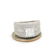 Load image into Gallery viewer, 14k white Gold woman wide engagement ring princess cut cubic zirconia size 7