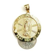 Load image into Gallery viewer, 10k yellow gold round virgin Mary Guadalupe pendant charm fine gift 1.44" 8.1g