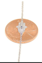 Load image into Gallery viewer, 14k white gold 0.09ct diamond khamsa hand Jewish necklace 18" adjustable chain
