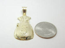 Load image into Gallery viewer, 10k yellow gold dollar sign money bag lucky pendant charm fine gift jewelry 4.3g
