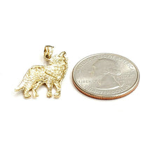 Load image into Gallery viewer, 14k yellow Gold howling wolf full body animal Pendant charm fine jewelry 2.3g