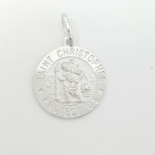 Load image into Gallery viewer, 14k solid white gold round saint Christopher pendant charm religious 0.60" 2g