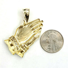 Load image into Gallery viewer, 10k yellow gold praying hands pendant cubic zirconia religious jewelry 9.6g