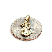 Load image into Gallery viewer, 14k yellow gold tiny dollar sign lucky pendant charm cubic zirconia fine gift 1g