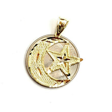 Load image into Gallery viewer, 10k yellow gold moon and star pendant charm diamond cut astronomy jewelry 1.8g